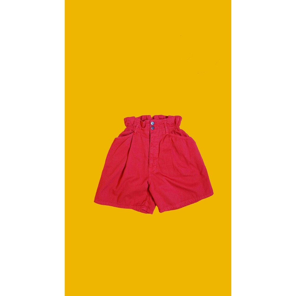 1980s-1990s BONGO GENE MONTESANO Bright Red Paper Bag Waist Ruffle Shorts XXS-XS